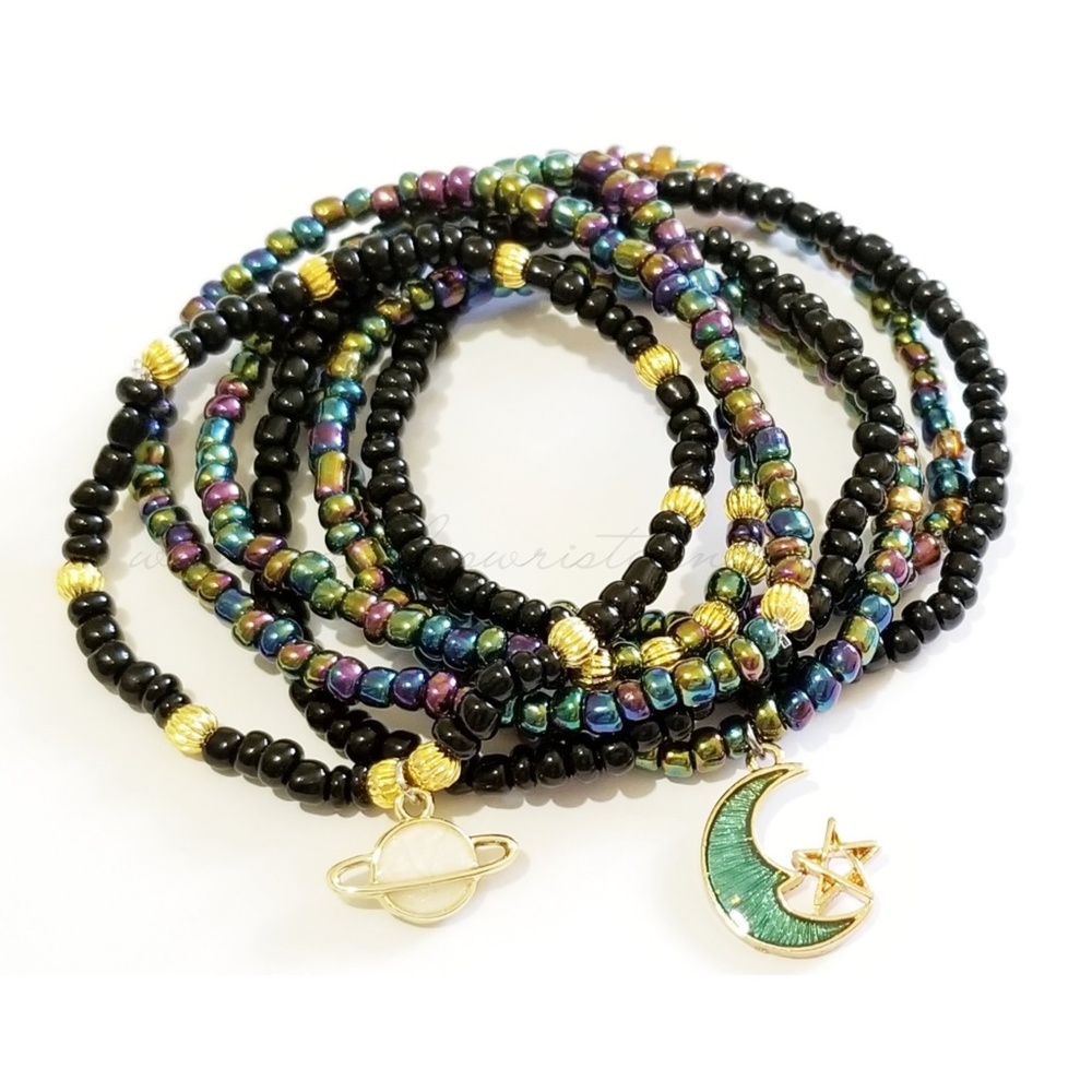 Handmade Beaded Bracelets, Moon and Stars Charms